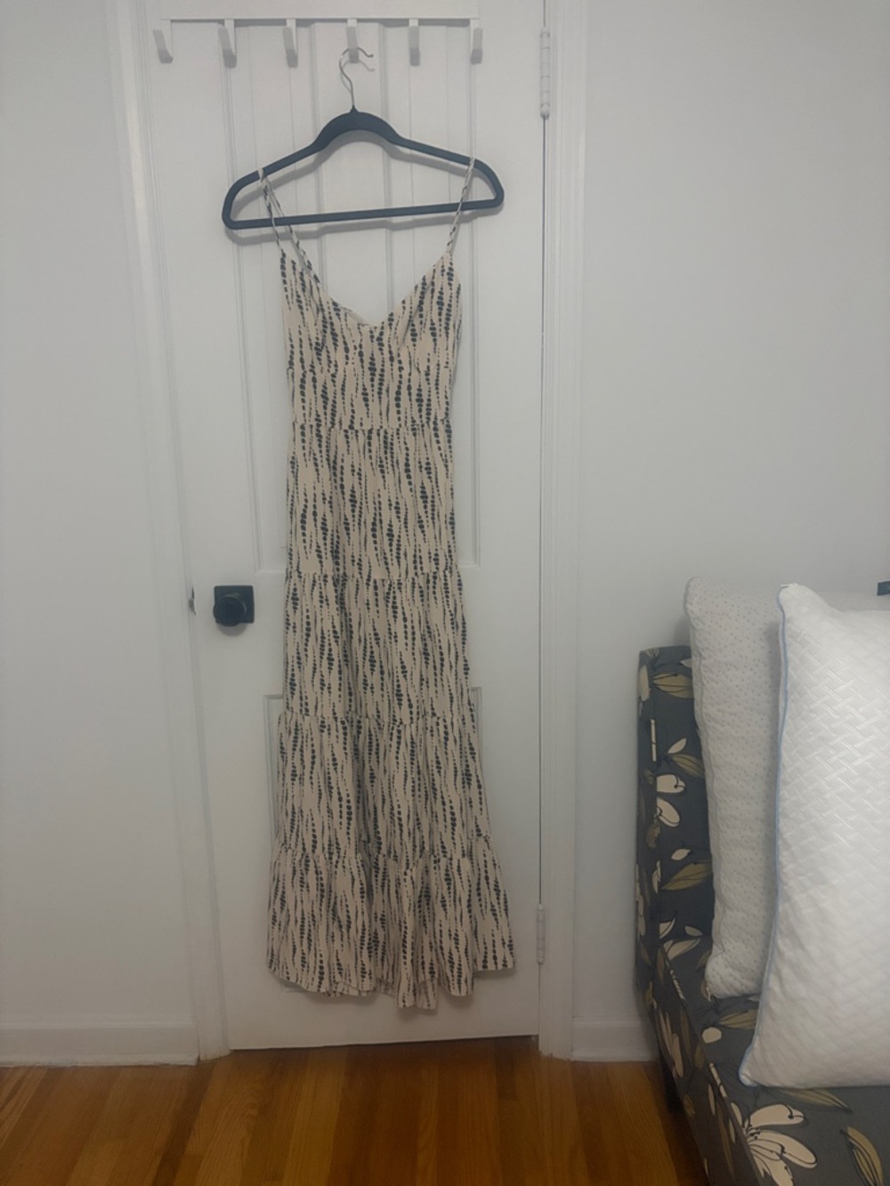 Cream Patterned Maxi Dress with Thin Straps